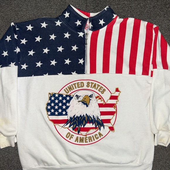 80s Patriotic American Flag 1/4 Zip Sweatshirt - Picture 2 of 4